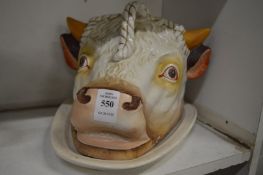 Staffordshire cheese dish and cover modelled as a boars head.