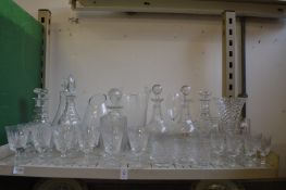 Two pairs of decanters and other glassware.