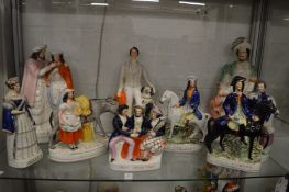 A good collection of Staffordshire figures to include Dick Turpin, Tom King, The lion slayer etc.