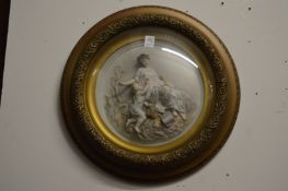 A set of four Continental painted bisque porcelain circular plaques depicting the four seasons in