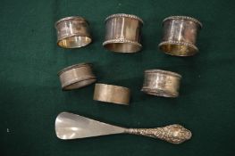 Silver and other napkin rings etc.