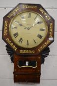 A 19th century brass inlaid drop dial wall clock.