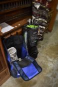 Golf club and bag and a quantity of cricket equipment.