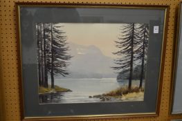 Edwin Grieg Hall, Lake District view, watercolour.