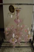 A Murano pale pink glass chandelier.