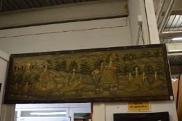 An Indian procession with figures and elephants, painting on fabric, stretchered but unframed.