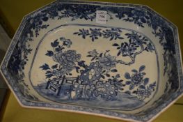 A Chinese blue and white elongated octagonal shaped dish.
