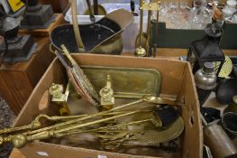 Brass fireside effects and related items.