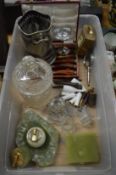 Miscellaneous items to include onyx table lighters, glass inkwell, steak knives etc.