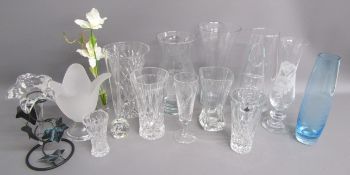 Collection of vases includes Bohemia crystal, etched glass, blue vase etc