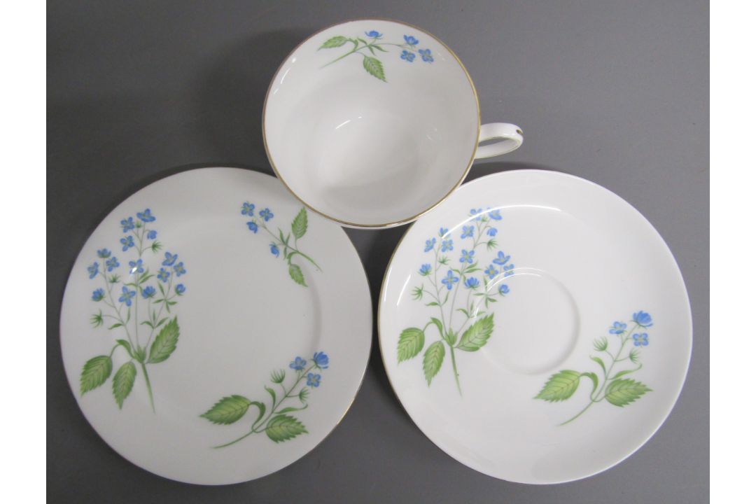Shelley American Brooklime 14011 tea set comprising 6 teacups, saucer, sideplates, milk jug, sugar - Image 3 of 4