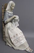 Lladro 'Island Embroider' 4865 lady sewing - approx. 29cm x 21.5cm x 13cm