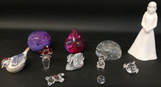 Royal Crown Derby wren paperweight (gold stopper), Caithness Blush & Cabaret (137/650) paperweights,