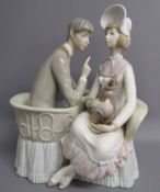 Lladro 'You and I' 4830 You and me couple in tete a tete chair with dog - approx. 27cm x 21cm x