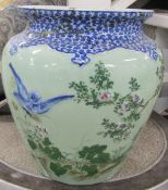 Large 19th/20th century Chinese jardinière / water vessel with riveted repair to rim Ht 40cm