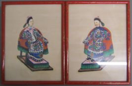 Pair of framed hand painted Qing dignitaries possibly on rice paper - approx. 24.5cm x 19cm