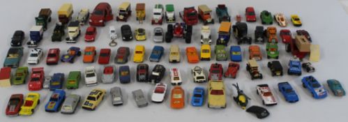 Selection of play worn diecast cars (approx 85) by Matchbox Lesney, Lledo, Corgi, Majorette etc.