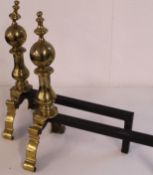 Brass andirons / fire dogs, one light damage, 42cm x 42cm