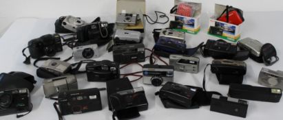 Selection of 35mm and 110 film cameras to include Kodak, Halina, Panasonic, Olympus, Mnolta,