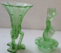 Two pieces of Uranium glass, vase 21cm