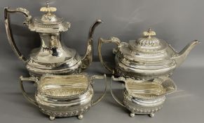 Four piece tea & coffee set comprising tea & coffee pots, milk jug & sugar bowl. Walker & Hall