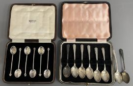Set of 8 silver Art Deco teaspoons (6 cased) & 6 silver coffee spoons. Silver weight 4.65 ozt