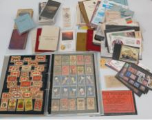 Selection of cigarette, match box, ales, rum & whisky labels & box of ephemera including stamps &