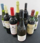 7 assorted bottles of wine including Saint-Emilion 1985, Lanoche Bourgogne Chardonnay, Wolf Blass