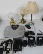 3 table lamps ( 2 with glass globes), Yasaki scales, Doro mobile phone, Canon SX130 camera, Pure