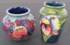 Moorcroft Orchid pattern miniature shoulder vase, tube lined with flowers in red, yellow and blue