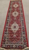 Rich red ground Kashmir runner, traditional design,  3m x 0.8m