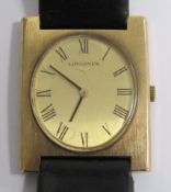 Gents 9ct gold Longines wristwatch on leather strap
