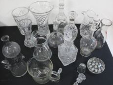 Selection of glassware, cut glass, engraved, lead crystal including decanters (1 x silver collar),