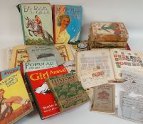 2 World stamps albums & sel. loose stamps, selection of vintage children's annuals