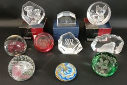 Selection of glass paperweight including Mats Jonasson & Uredale