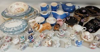Selection of blue glazed Devon Ware pottery, Palissy Orchid pattern part tea service including