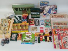 Selection of children's toys and games, Meccano magazines, comics including Disney Mirror, The