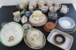 Glass ware, large plates, Wedgwood Peter Rabbit cup, Jolly Jinks bowl, mixed ceramics by Regency,