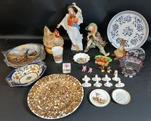 Herend Hungary Cossack dancer, Capodimonte figure of a young boy eating melon, Noritake gilded bowl,