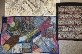 Three Indian fabric wall hangings one from Gujarat