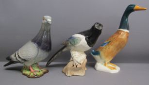 3 Beswick birds - Pigeon 1383 (14cm) - Magpie 2305 (12.5cm) - Drake 746-1 (18cm)