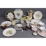 Fosters coffee pot and milk jug - Copeland Chelsea bowl, Arkansas Kingbird plate, Western Tanager