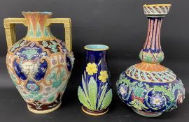 Victorian majolica vase with Spode Society Exhibition 2021 sticker (approx. 29.5cm), Copeland