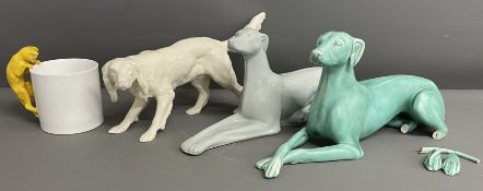 Spode Copeland Onyx greyhound & another Royal Jade greyhound (damaged), gundog (repaired) & a