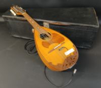 Japanese Kunishima mandolin in case (amplifier cable attached)