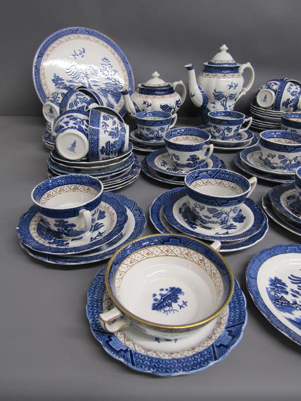 Booths Old Willow tea sets with teapots, cream jugs, cake plate, tea cups, saucers and sideplates - Image 2 of 6