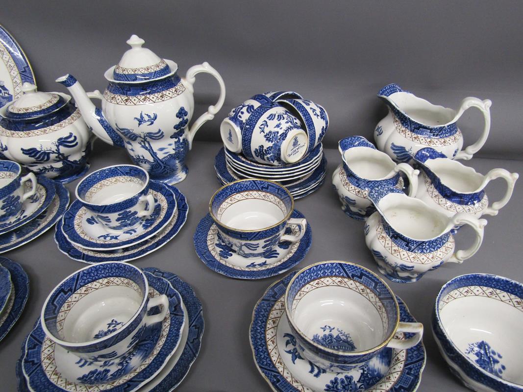 Booths Old Willow tea sets with teapots, cream jugs, cake plate, tea cups, saucers and sideplates - Image 5 of 6