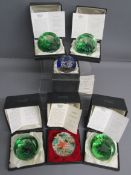 6 Selkirk glass limited edition paperweights - Dragonfly 29/30 - Sea Bed 30/200 - Perch 29/30 -
