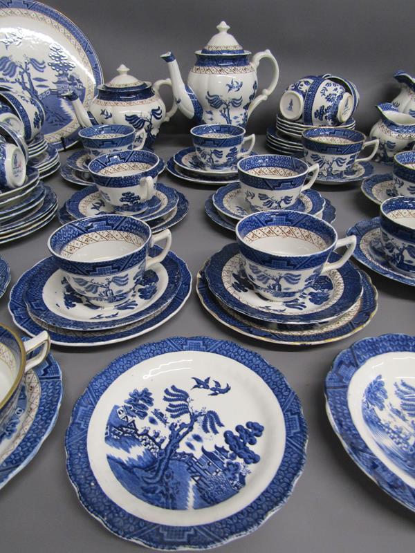 Booths Old Willow tea sets with teapots, cream jugs, cake plate, tea cups, saucers and sideplates - Image 3 of 6