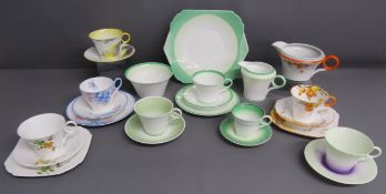 Shelley tea pieces - 081 rn. 781613 Regent green cake plate, trio, milk jug and sugar bowl & smaller